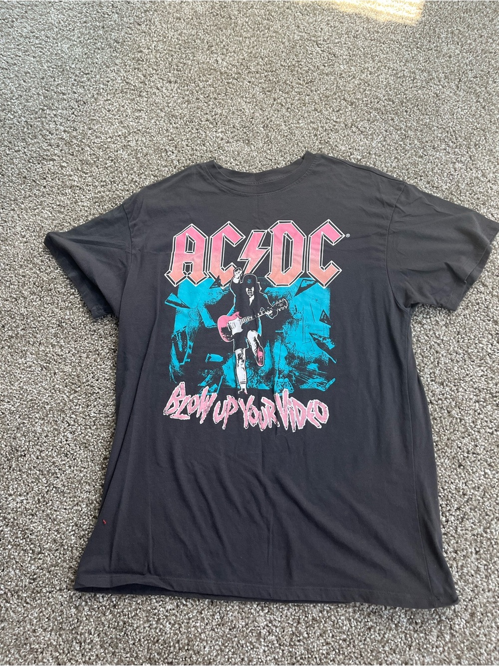 AC/DC Black Tee with Pink and Teal Graphic